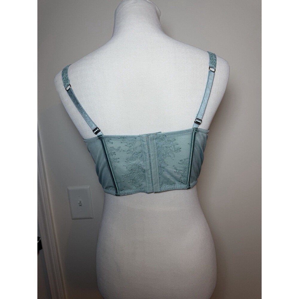 Victoria Secret Dream Angels Light Teal Lace Up Corset Bustier Unlined Large - Picture 4 of 8